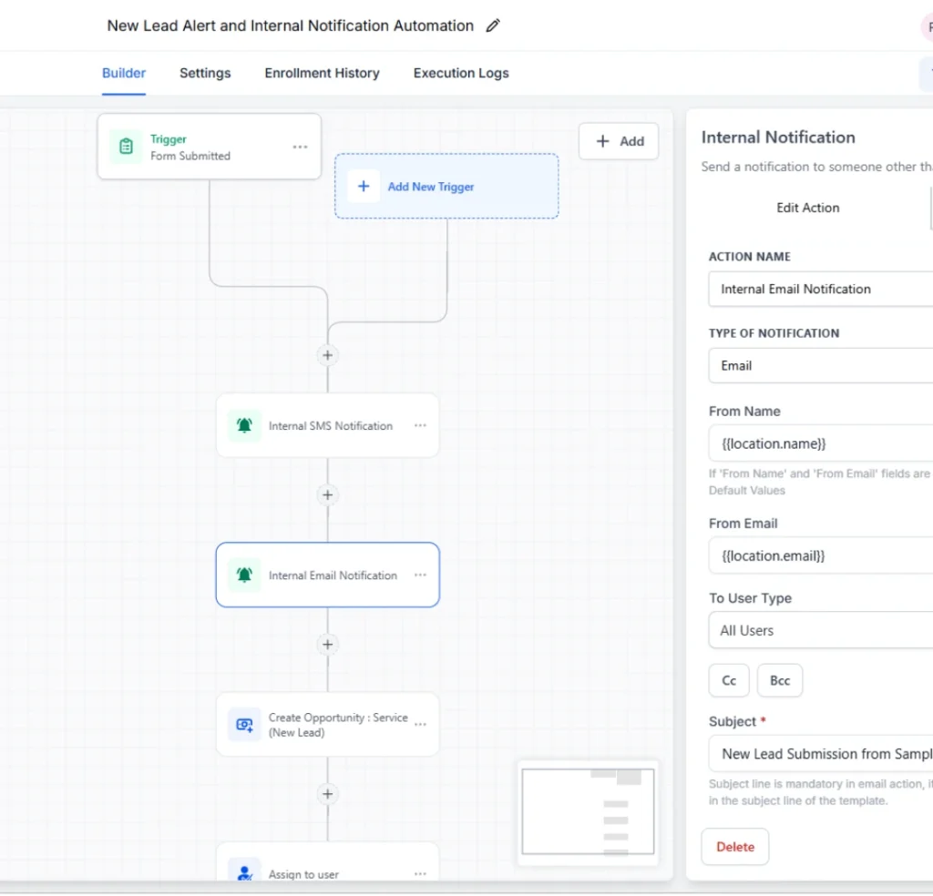 New Lead Alert and Internal Notifcation Automation