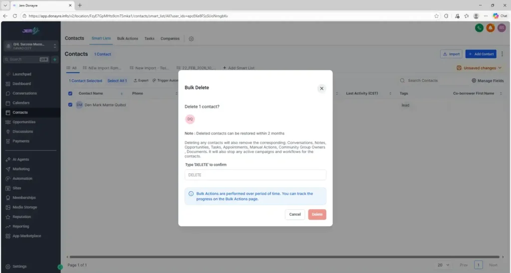 Delete Contact